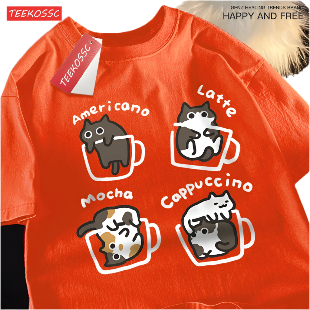 FLOWERS FUN CAT T-SHIRTS