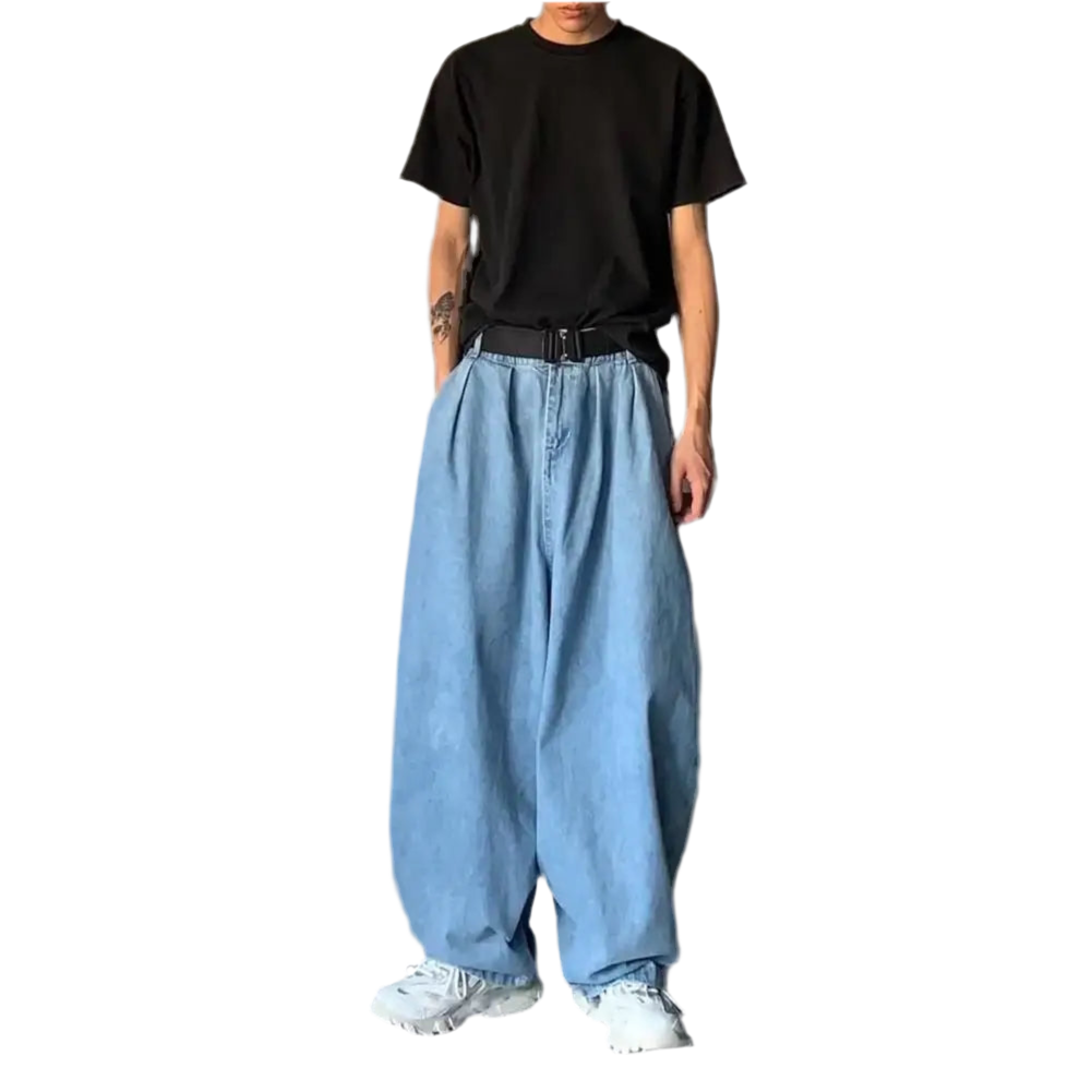 BAGGY ELASTIC WAISTBAND JEANS