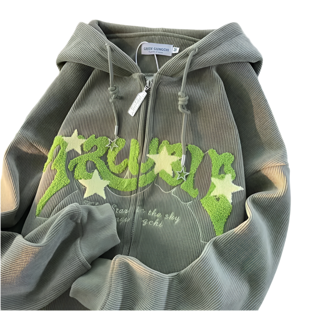 ZIP UP LOOSE EMBROIDERY  Y2K HOODIES