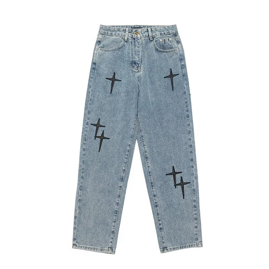 PRINT DENIM CARGO LOOSE JEANS